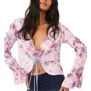 Free people Venice printed top floral rose combo long sleeve gypsy hippie boho M